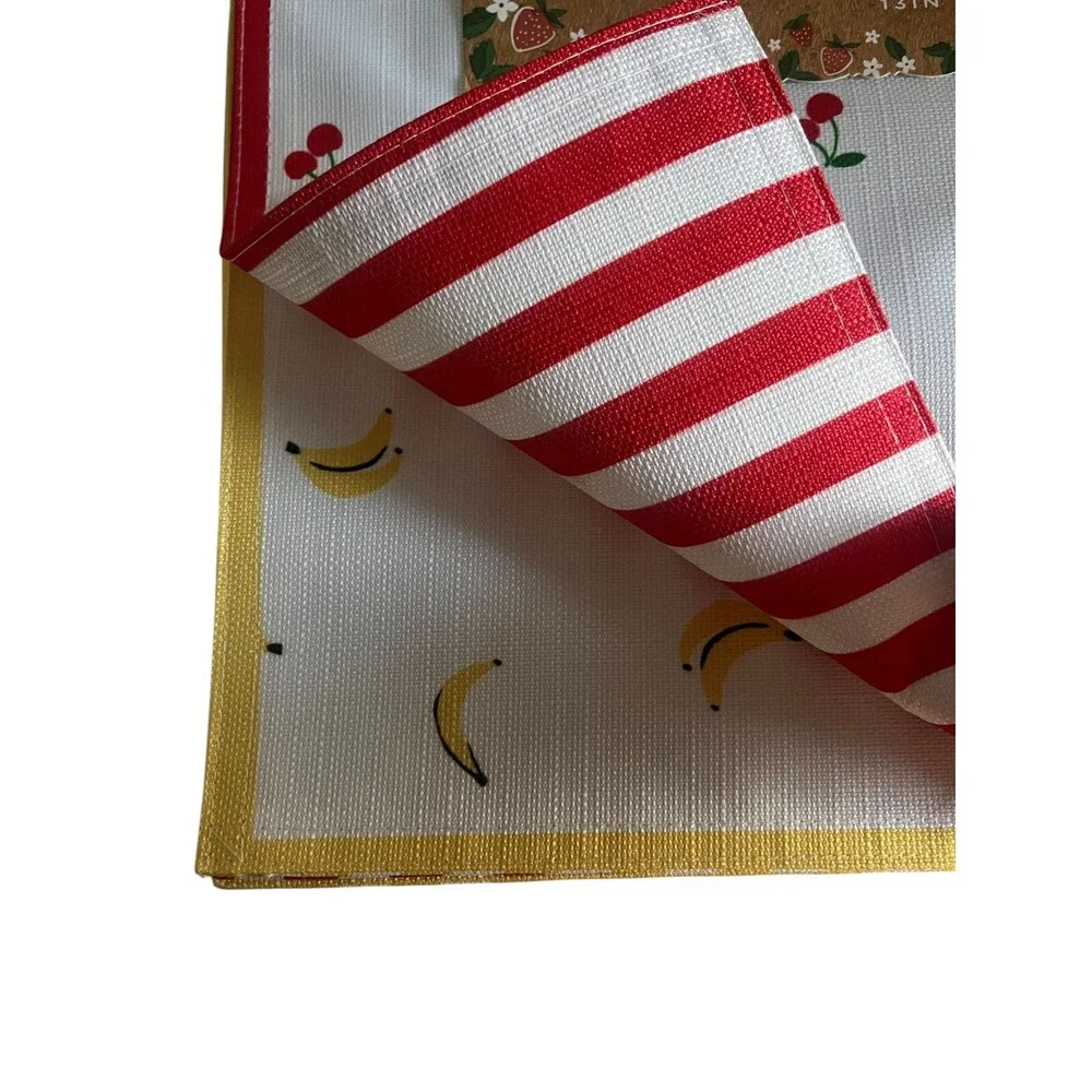 Fruit Banana Cherries Reversible Stripe Indoor Outdoor Placemats Set of 4 Summer
